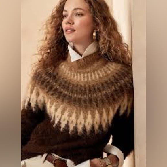 Banana Republic Womens Alpaca Blend Sweater Brown & Tan Fair Isle - Picture 6 of 6
